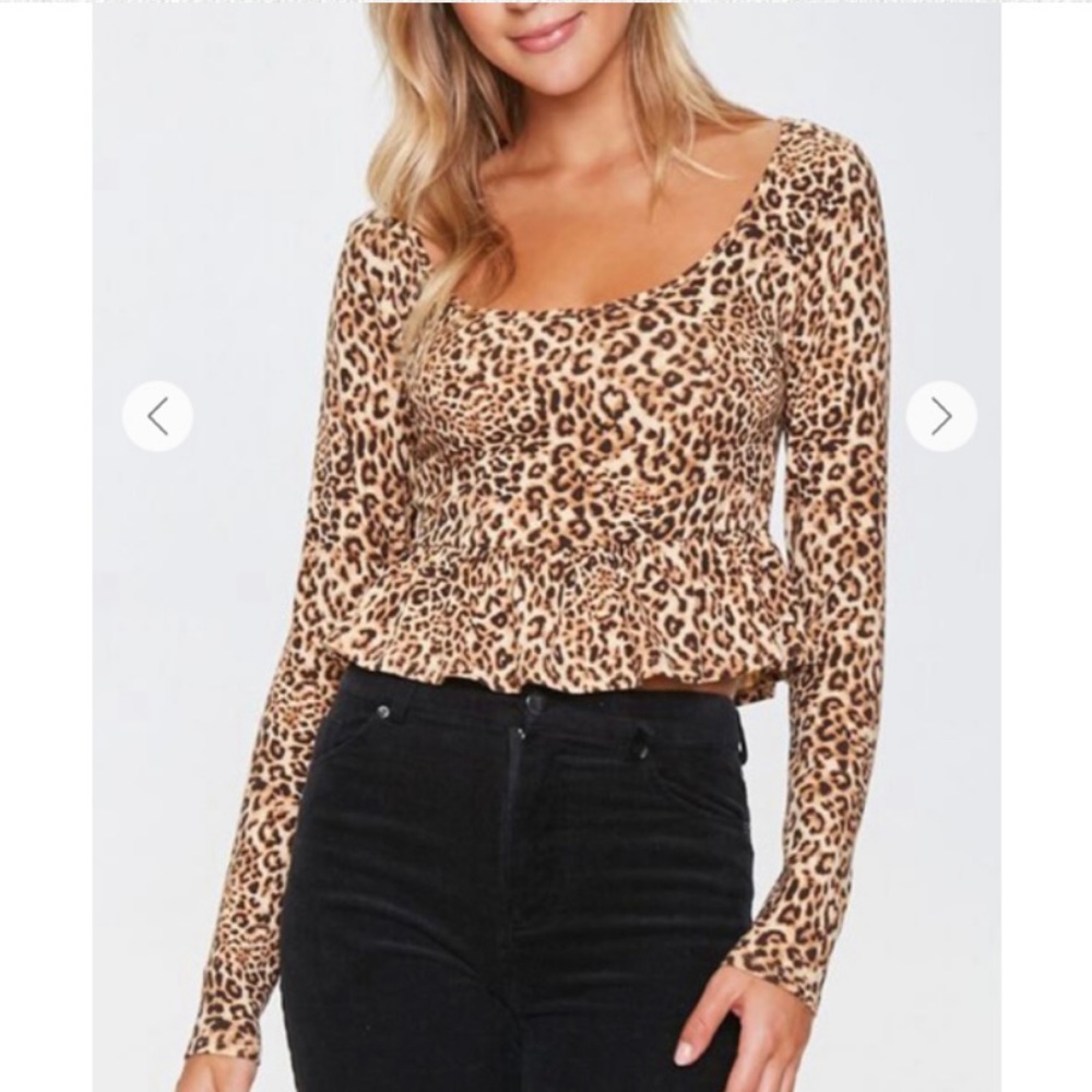 Leopard Print Ruffle-Trim Top